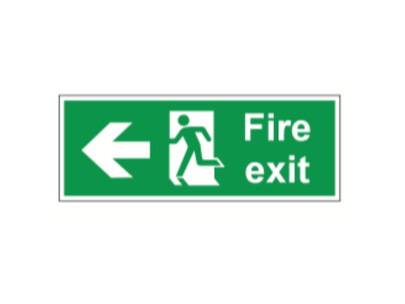 Fire Exit with Arrow Left Sign on 4mm Foamex Board 400x150mm