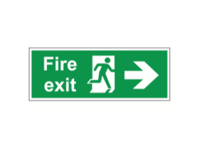 Fire Exit with Arrow Right Sign on 4mm Foamex Board 400x150mm