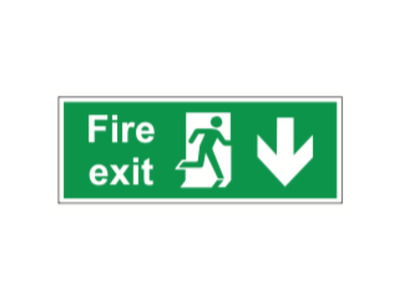 Fire Exit with Arrow Down Sign on 4mm Foamex Board 400x150mm