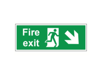 Fire Exit with Arrow Down Right Sign on 4mm Foamex Board 400x150mm