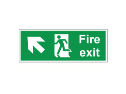 Fire Exit with Arrow Up Left Sign on 4mm Foamex Board 400x150mm