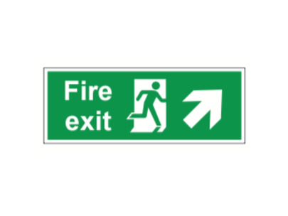 Fire Exit with Arrow Up Right Sign on 4mm Foamex Board 400x150mm