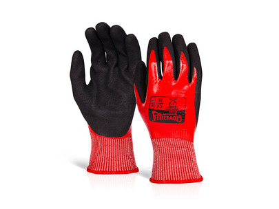 Glovezilla Waterproof Nitrile Cut Level D Glove Red/Black