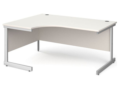 White Left Hand Ergonomic Desk with Silver Legs 1600mm x 800mm