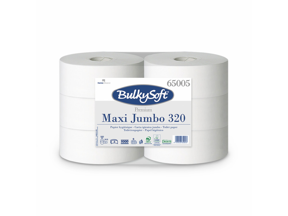 Bulkysoft Premium 65005 Jumbo Toilet Roll Pure Tissue 60mm Core 2ply White