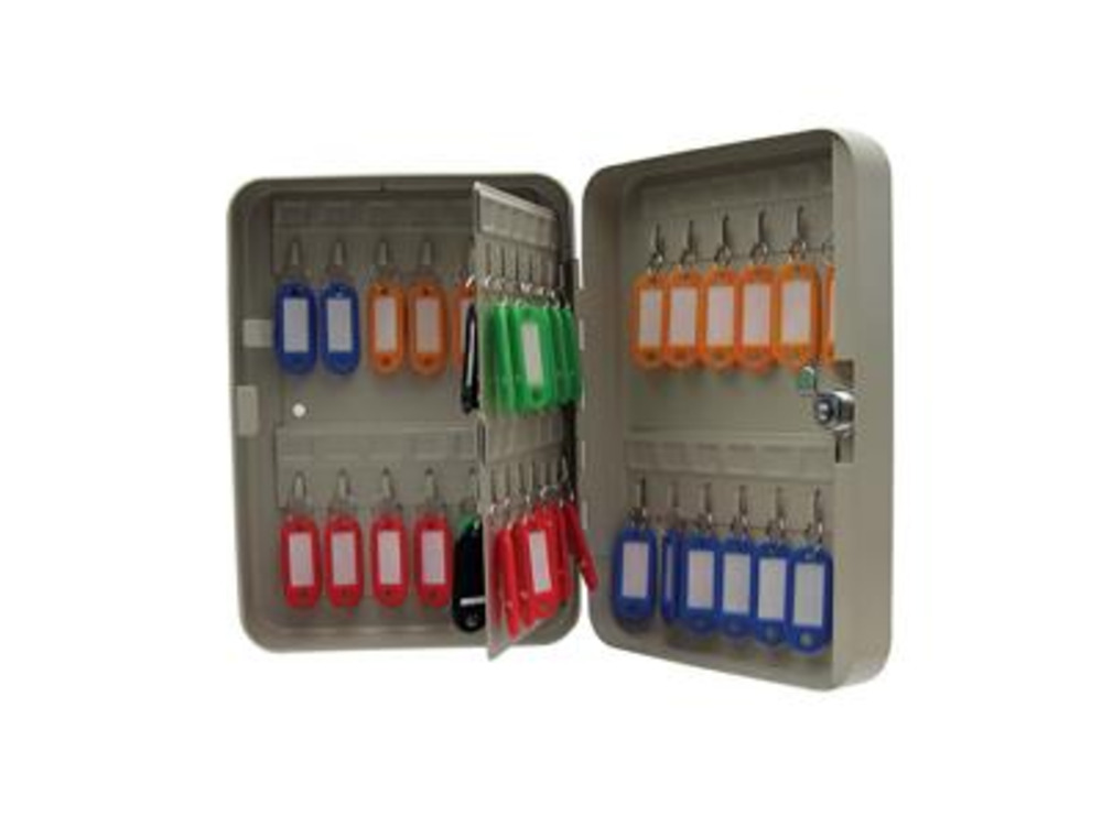 Key Cabinet with 48 Coloured Key Tags, Numbered Hooks and Lock