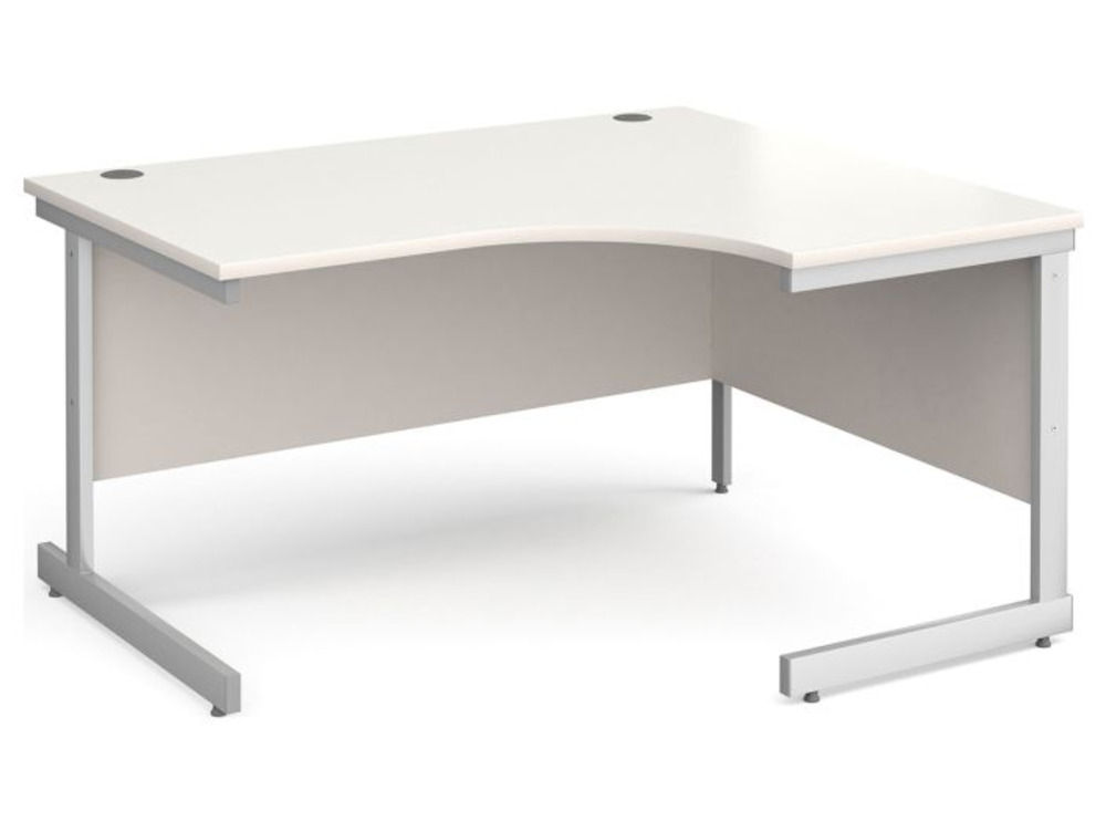 White Right Hand Ergonomic Desk with Silver Legs 1600mm x 800mm