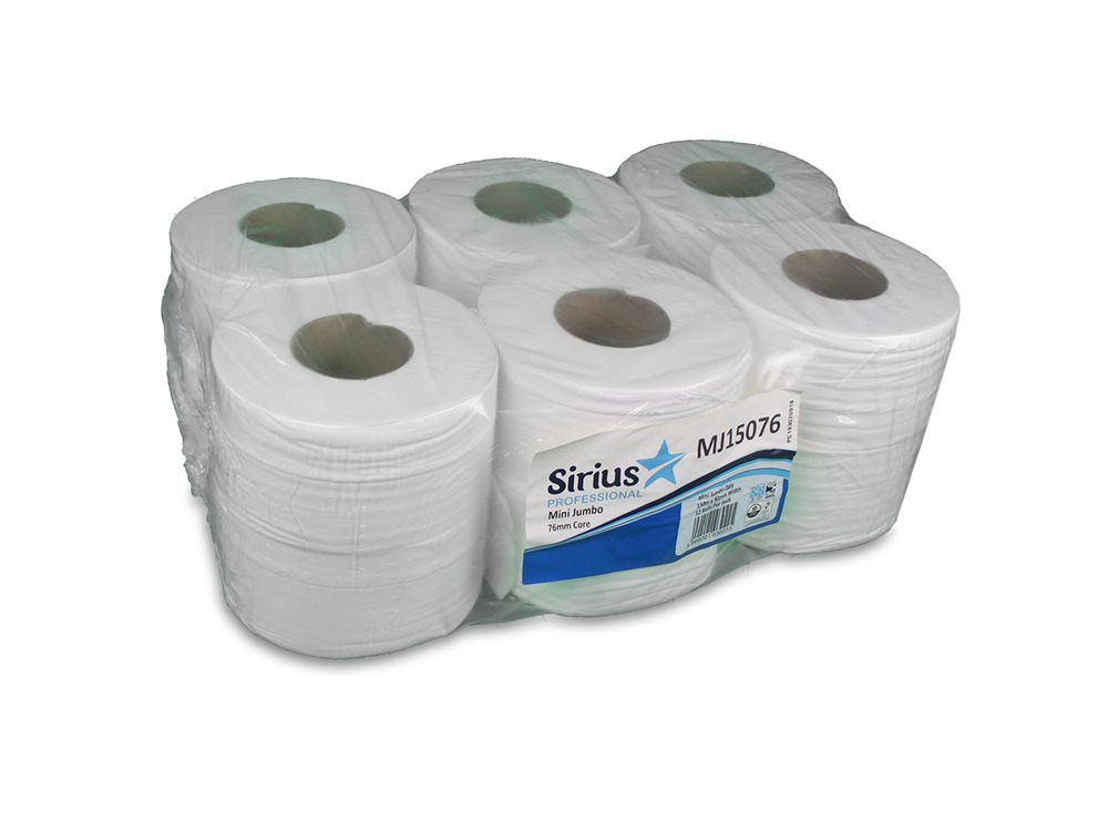 Mini Jumbo Toilet Roll Recycled Tissue 60mm Core 150m 2ply White